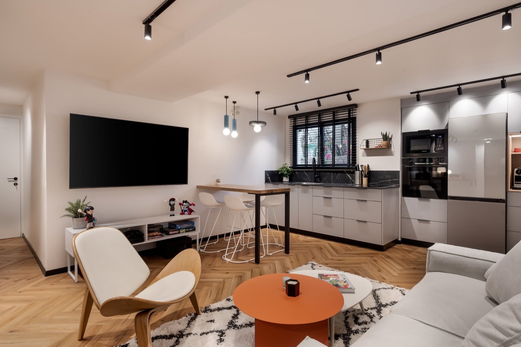 Finished basement suite with kitchenette and living area